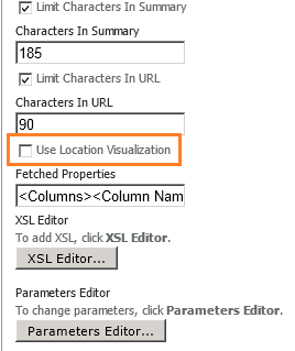 Search Core Results web part properties with Use Location Visualization