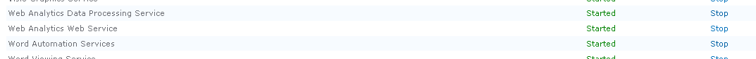 Manage services on server showing Word Viewing Service