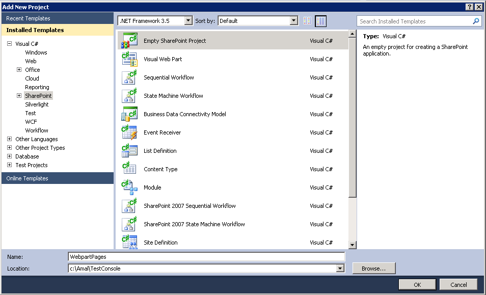 New empty SharePoint project