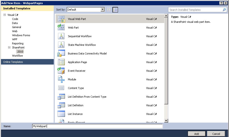 Adding a visual web part