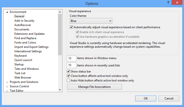 Theme selection in the Options dialog