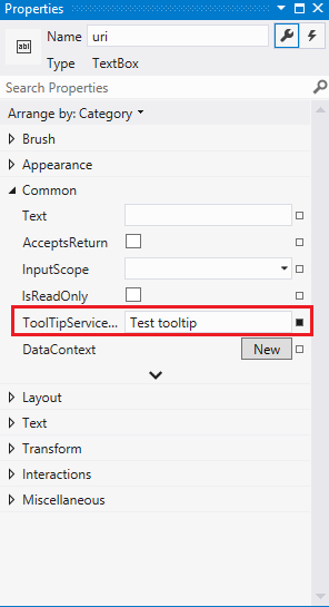 ToolTipService.ToolTip in the Properties window