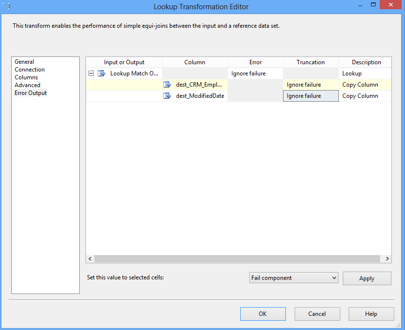 Lookup error output configuration