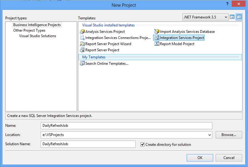 New Integration Services project