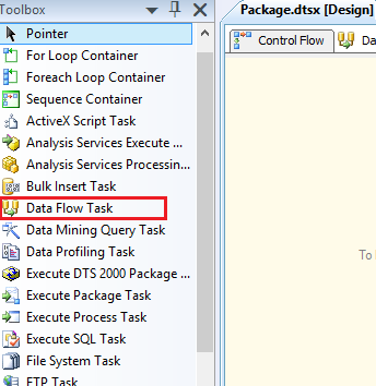 Data Flow Task on the control flow
