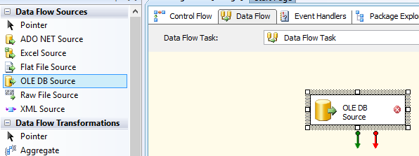 OLE DB Source added to the data flow