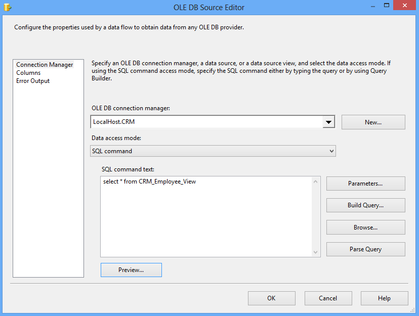Source connection and view selected