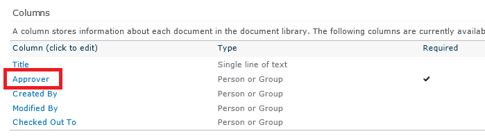 Document library with an Approver column