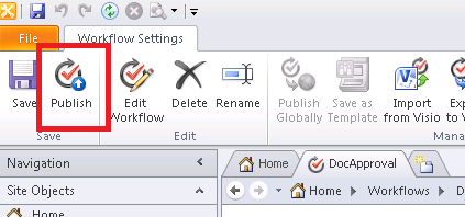Publish on the ribbon