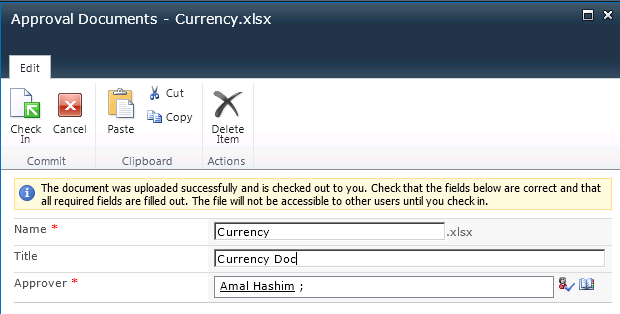 Uploading a document with an approver