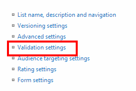 The Validation Settings link
