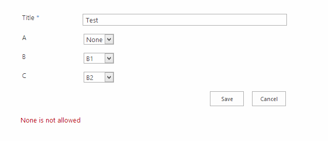 The completed validation formula