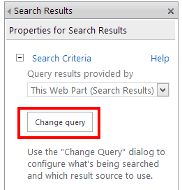 The Change Query option in the web part menu