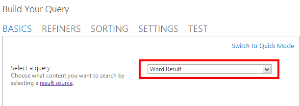 Selecting Word Results in the query builder