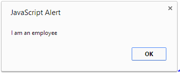 Alert window shown when the Employee object is created
